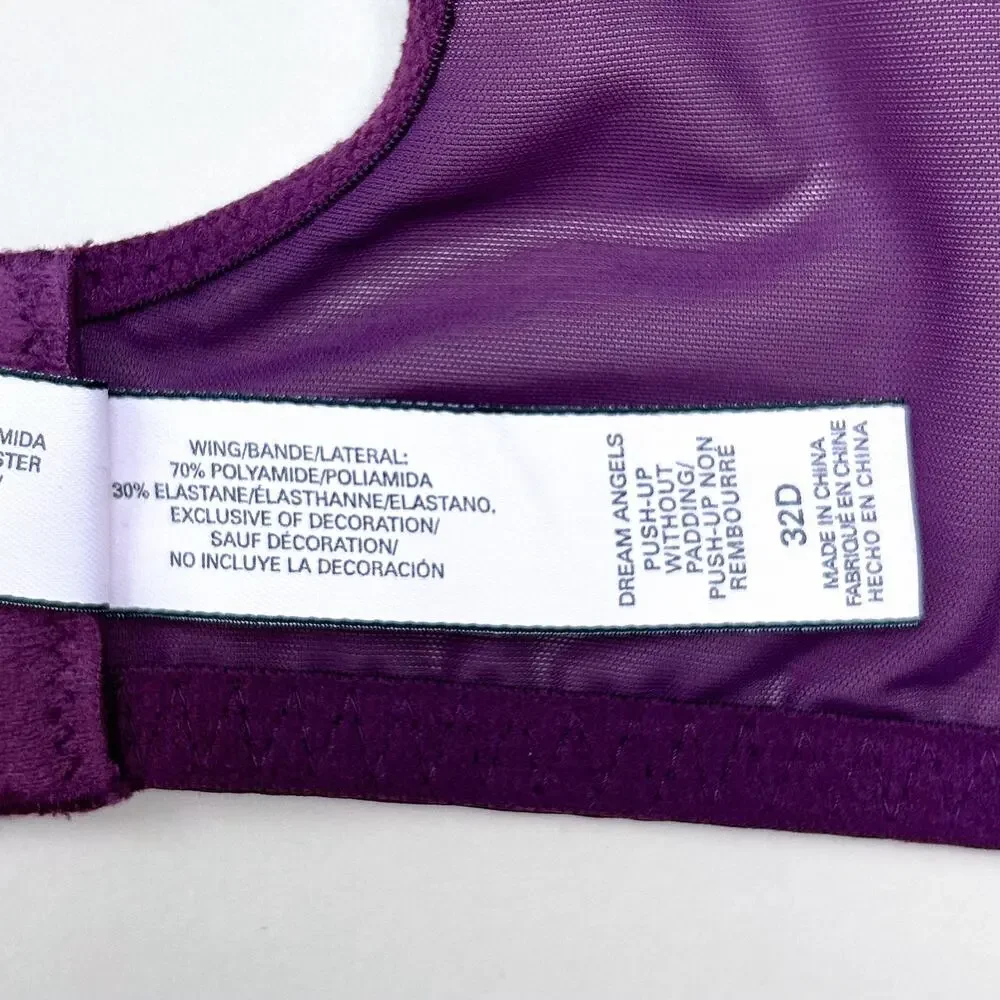 Victoria's Secret Dream Angels Push-Up Without Padding Purple Gold Lace Bra 32D